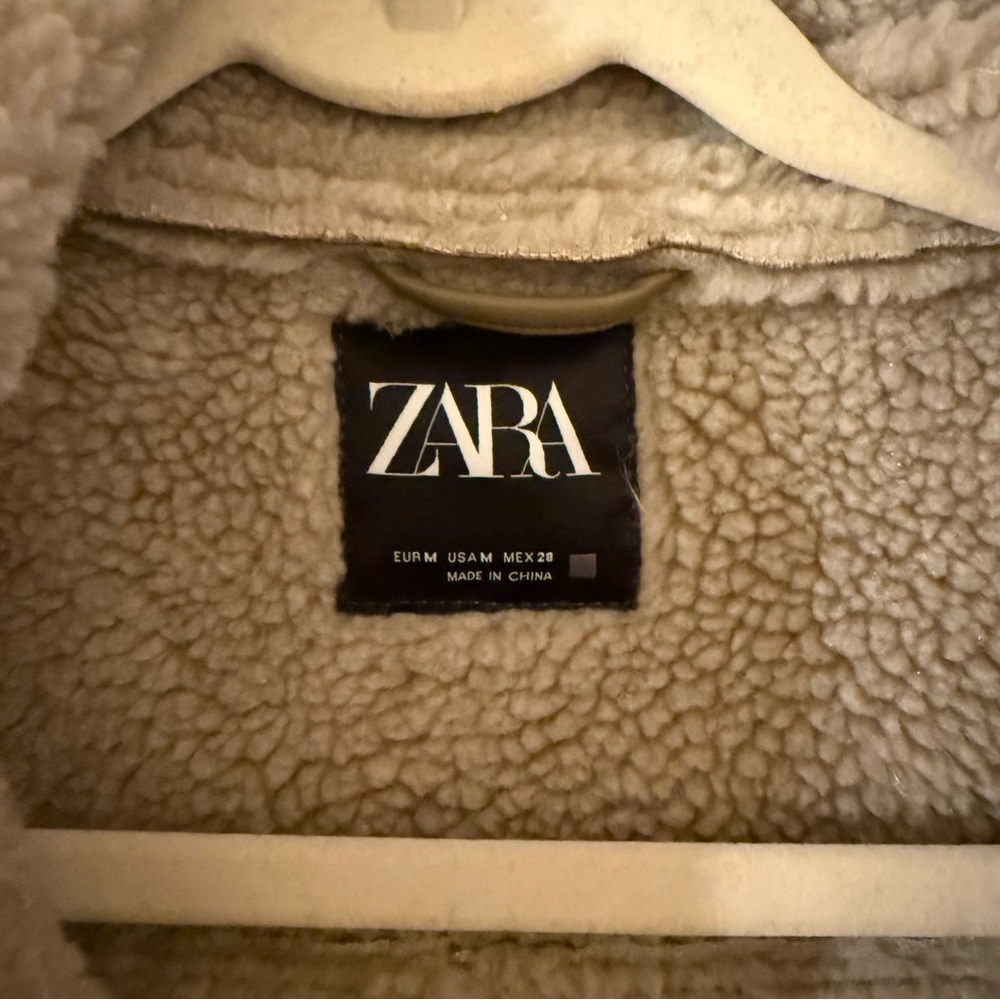 Zara Beige Shearling Sherpa Lined Faux Suede Jacket - Picture 4 of 10